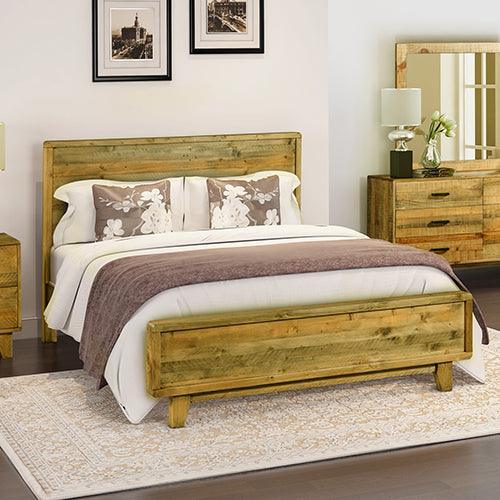 Double Size Wooden Bed Frame in Solid Wood Antique Design Light Brown - John Cootes