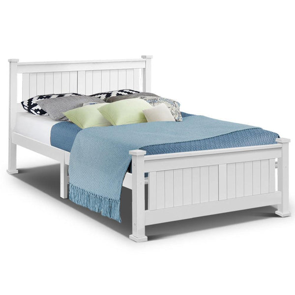 Double Size Wooden Bed Frame - White - John Cootes