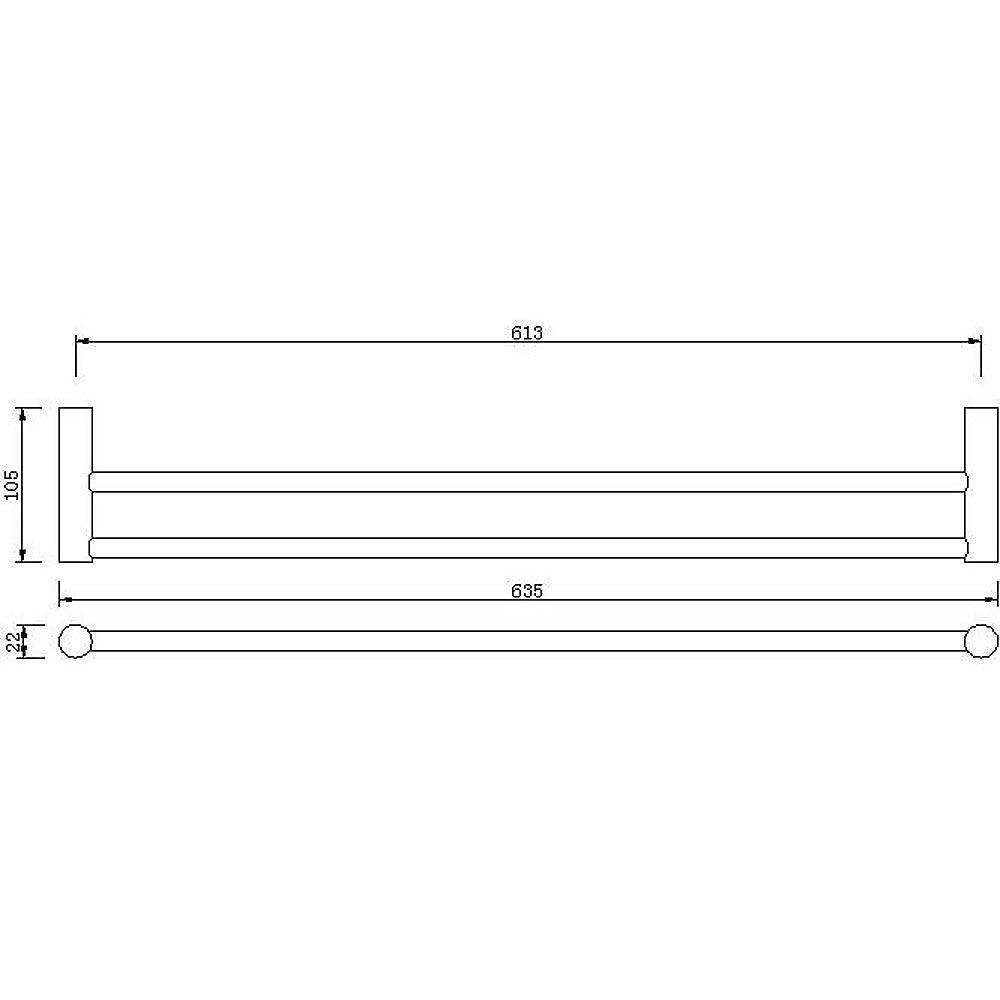 Double Towel Rail Grade 304 Stainless Steel 635mm - John Cootes