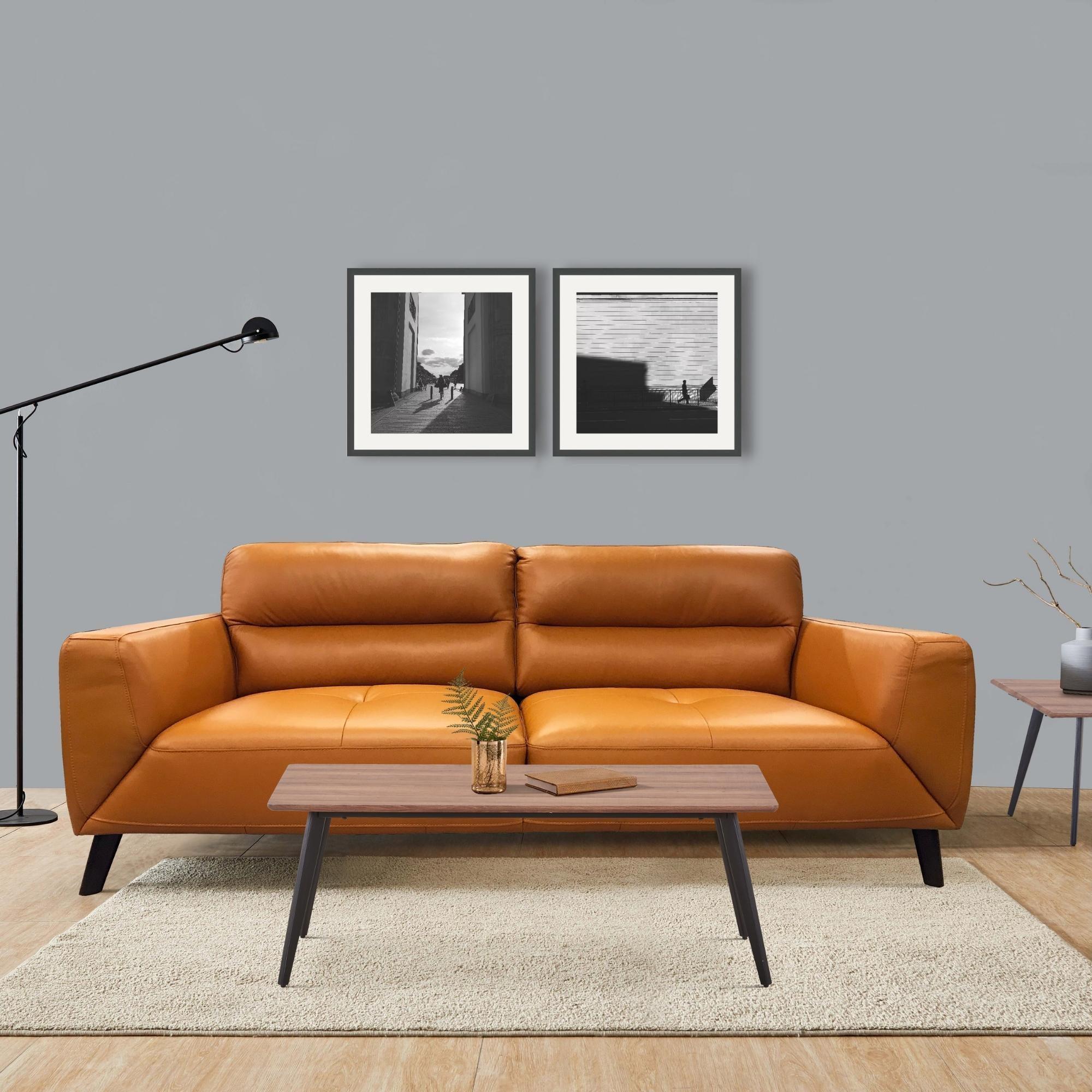 Downy Genuine Leather Sofa 3 Seater Upholstered Lounge Couch - Tangerine - John Cootes