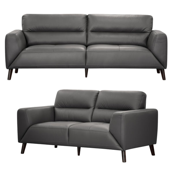 Downy Genuine Leather Sofa Set 3 + 2 Seater Upholstered Lounge Couch - Gunmetal - John Cootes