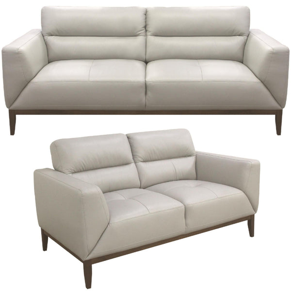 Downy Genuine Leather Sofa Set 3 + 2 Seater Upholstered Lounge Couch - Silver - John Cootes