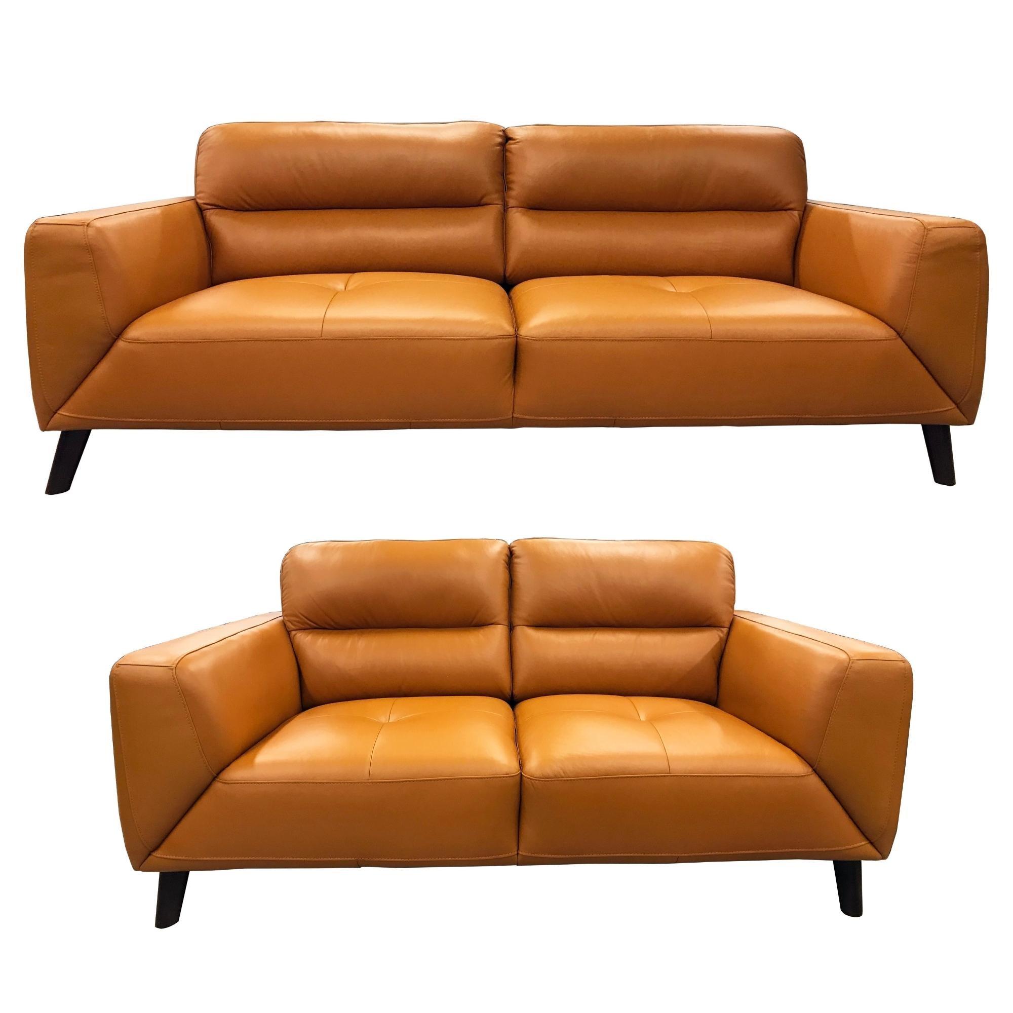 Downy Genuine Leather Sofa Set 3 + 2 Seater Upholstered Lounge Couch Tangerine - John Cootes