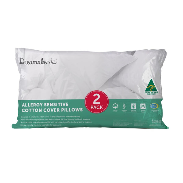 Dreamaker Allergy Sensitive Cotton Cover Pillow 2 Pack - John Cootes