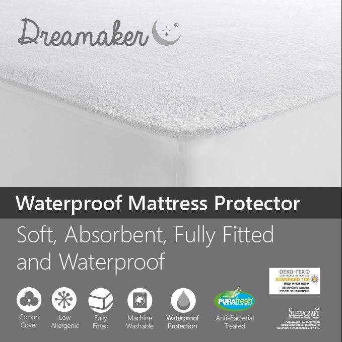 Dreamaker Waterproof Fitted Mattress Protector King Single Bed - John Cootes