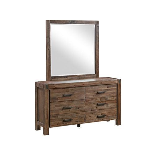 Dresser with 6 Storage Drawers in Solid Acacia & Veneer With Mirror in Chocolate Colour - John Cootes