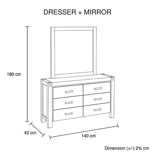 Dresser with 6 Storage Drawers in Solid Acacia & Veneer With Mirror in Chocolate Colour - John Cootes