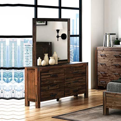 Dresser with 6 Storage Drawers in Solid Acacia & Veneer With Mirror in Chocolate Colour - John Cootes