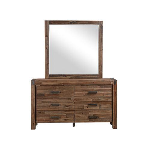 Dresser with 6 Storage Drawers in Solid Acacia & Veneer With Mirror in Chocolate Colour - John Cootes