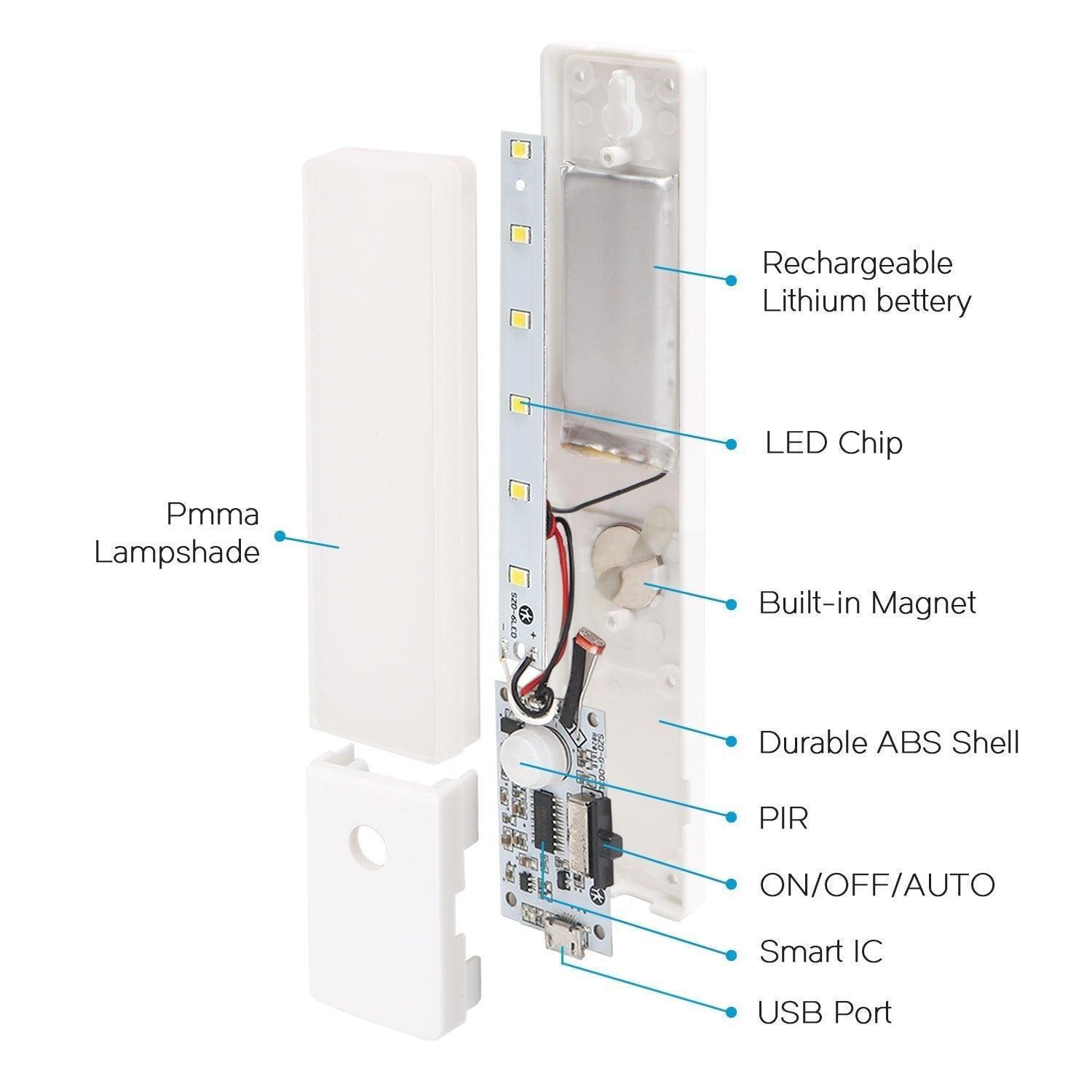 EL608 Rechargeable Infrared Motion Sensor Wall LED Night Light Torch (Cool White) - John Cootes