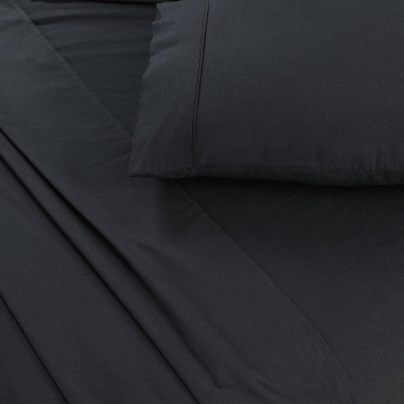 Elan Linen 100% Egyptian Cotton Vintage Washed 500TC Charcoal 50 cm Deep Mega King Bed Sheets Set - John Cootes