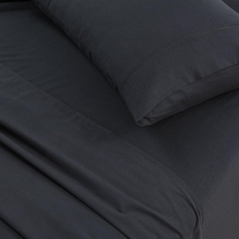 Elan Linen 100% Egyptian Cotton Vintage Washed 500TC Charcoal 50 cm Deep Mega King Bed Sheets Set - John Cootes