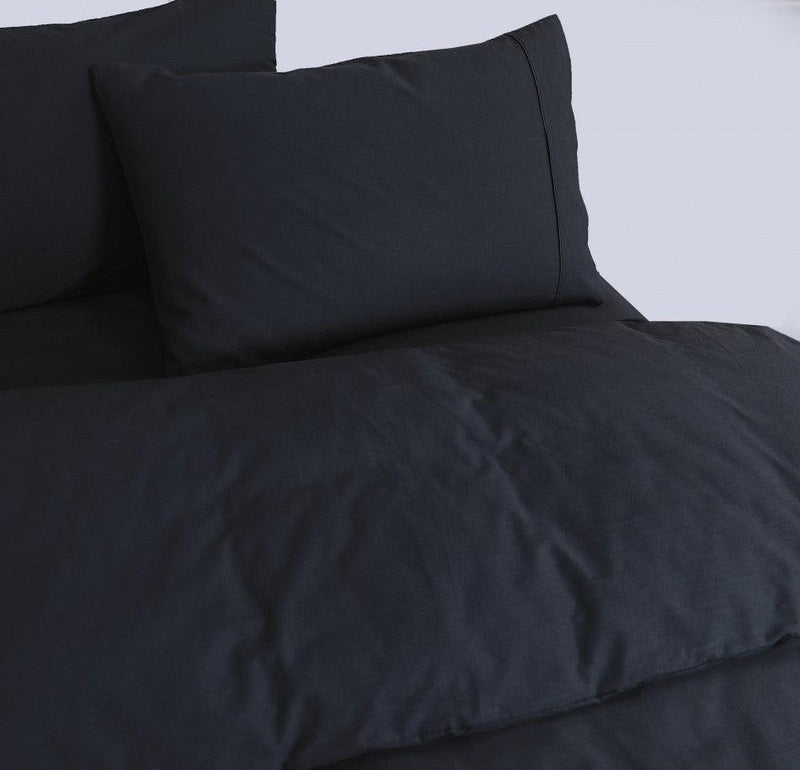 Elan Linen 100% Egyptian Cotton Vintage Washed 500TC Charcoal Double Quilt Cover Set - John Cootes