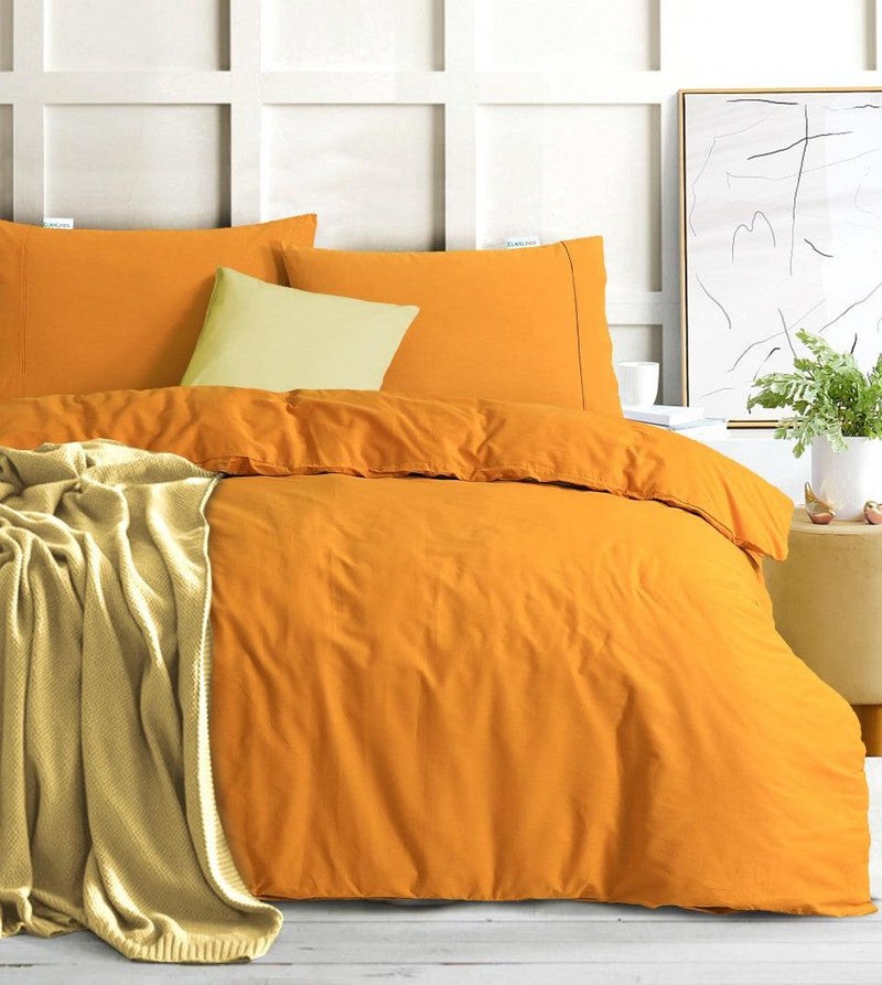 Elan Linen 100% Egyptian Cotton Vintage Washed 500TC Mustard Single Quilt Cover Set - John Cootes