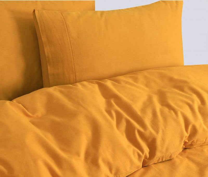 Elan Linen 100% Egyptian Cotton Vintage Washed 500TC Mustard Single Quilt Cover Set - John Cootes