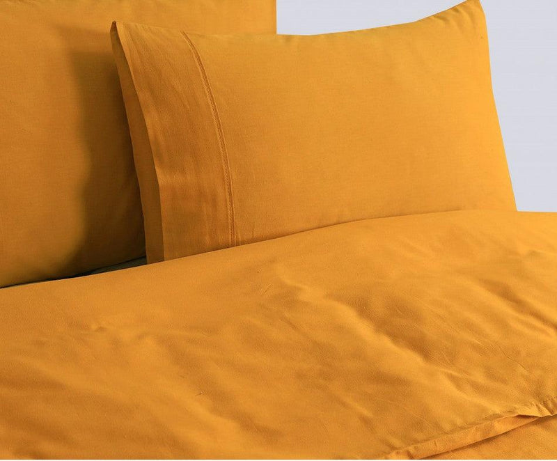 Elan Linen 100% Egyptian Cotton Vintage Washed 500TC Mustard Single Quilt Cover Set - John Cootes