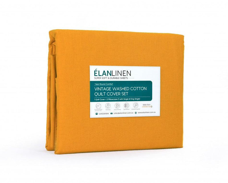 Elan Linen 100% Egyptian Cotton Vintage Washed 500TC Mustard Single Quilt Cover Set - John Cootes