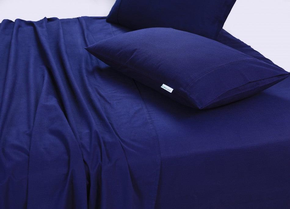 Elan Linen 100% Egyptian Cotton Vintage Washed 500TC Navy Blue 50 cm Deep Mega King Bed Sheets Set - John Cootes