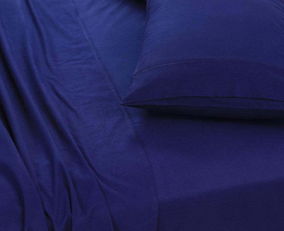 Elan Linen 100% Egyptian Cotton Vintage Washed 500TC Navy Blue 50 cm Deep Mega King Bed Sheets Set - John Cootes