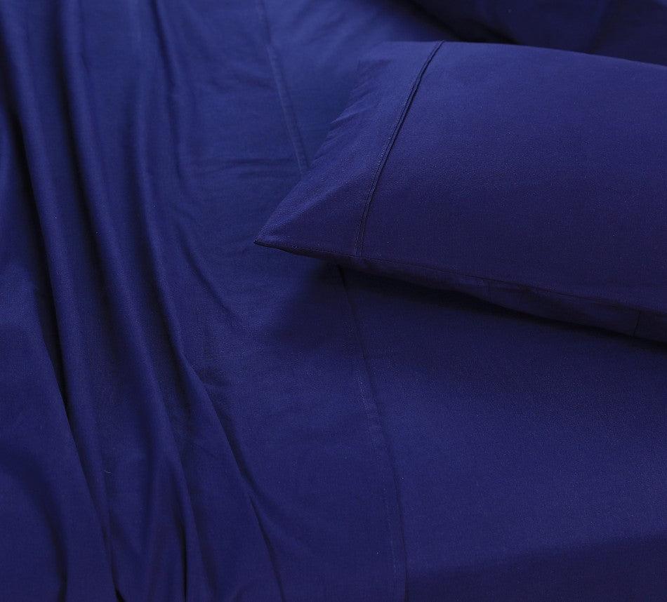 Elan Linen 100% Egyptian Cotton Vintage Washed 500TC Navy Blue 50 cm Deep Mega King Bed Sheets Set - John Cootes