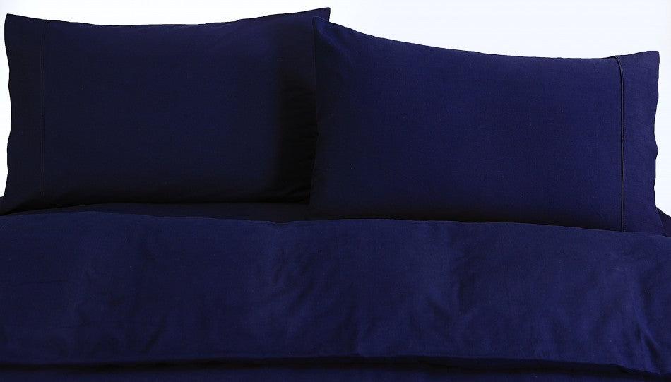 Elan Linen 100% Egyptian Cotton Vintage Washed 500TC Navy Blue King Single Quilt Cover Set - John Cootes