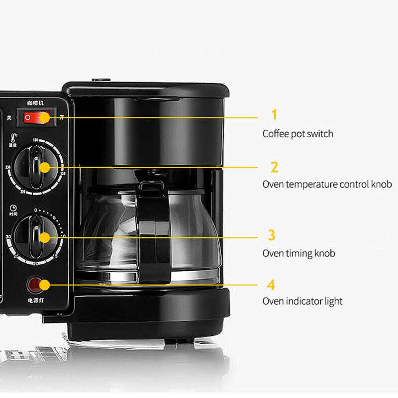 Electric 3 in 1 Breakfast Making Machine Multifunction Coffee Maker Bread Pizza - John Cootes