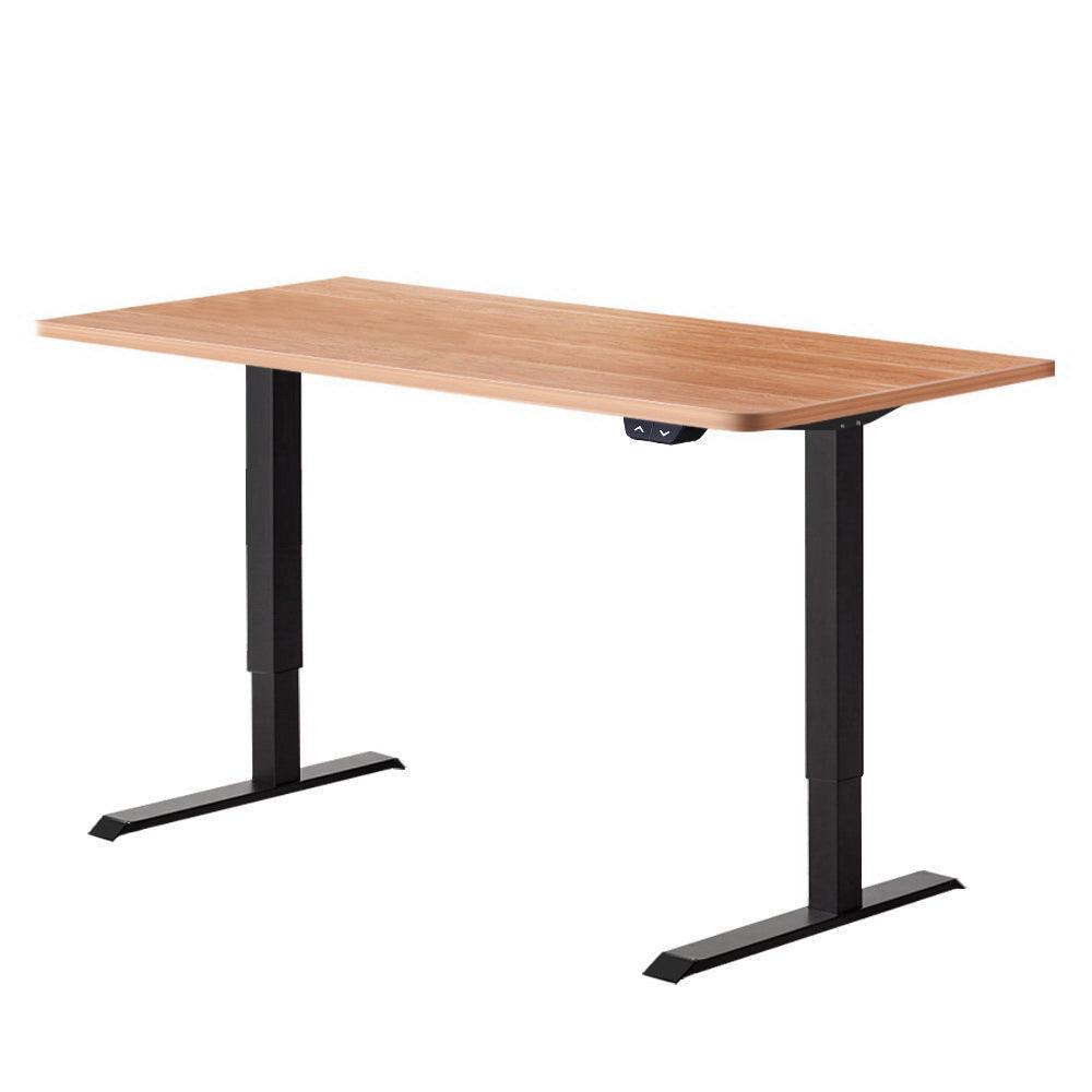 Electric Motorised Height Adjustable Standing Desk - Black Frame with 140cm Natural Oak Top - John Cootes