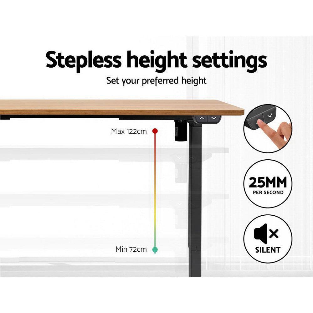 Electric Motorised Height Adjustable Standing Desk - Black Frame with 140cm Natural Oak Top - John Cootes