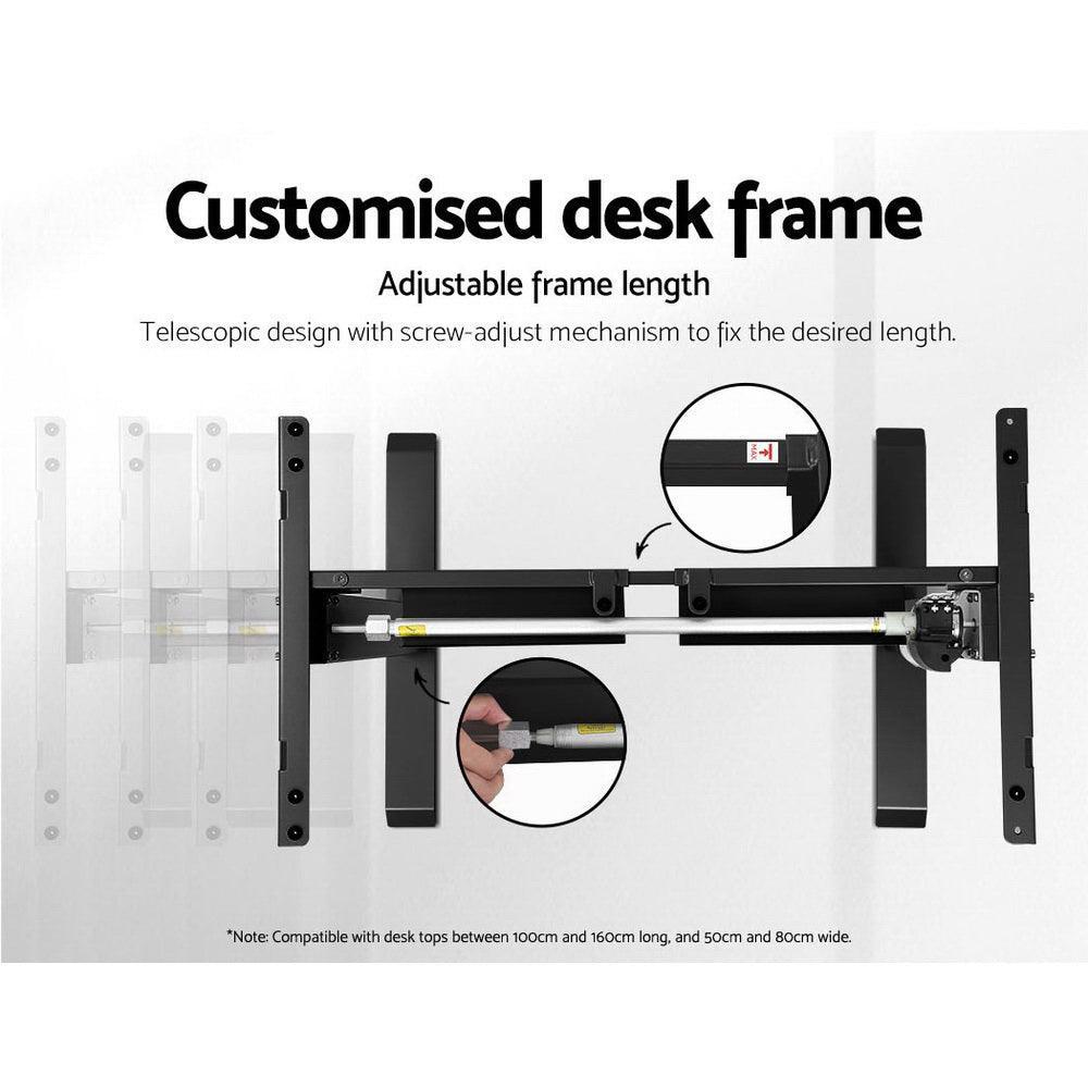 Electric Motorised Height Adjustable Standing Desk - Black Frame with 140cm Natural Oak Top - John Cootes