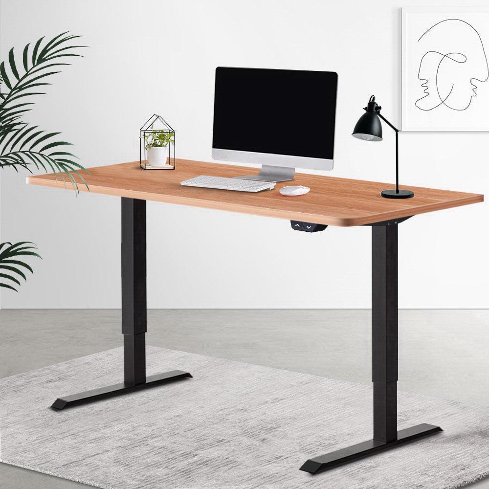 Electric Motorised Height Adjustable Standing Desk - Black Frame with 140cm Natural Oak Top - John Cootes