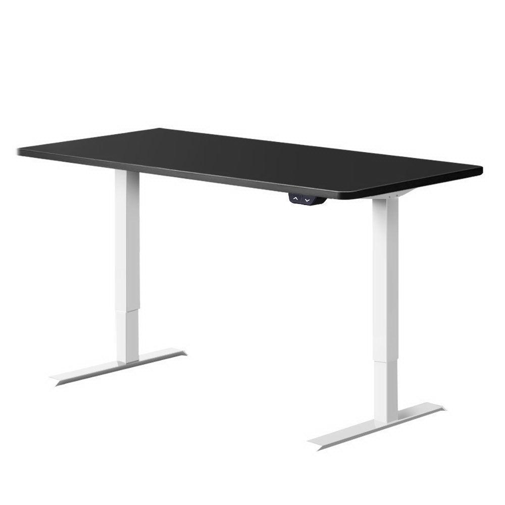 Electric Motorised Height Adjustable Standing Desk - White Frame with 140cm Black Top - John Cootes