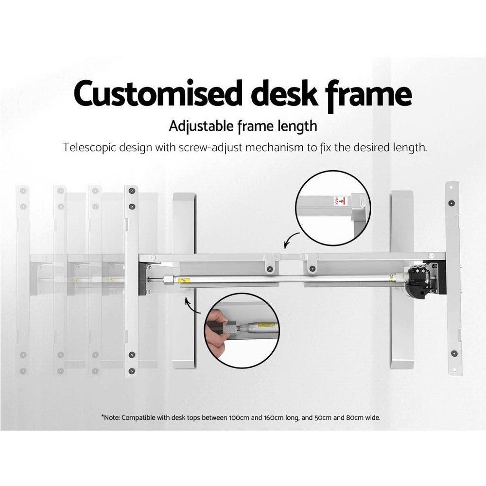 Electric Motorised Height Adjustable Standing Desk - White Frame with 140cm Black Top - John Cootes