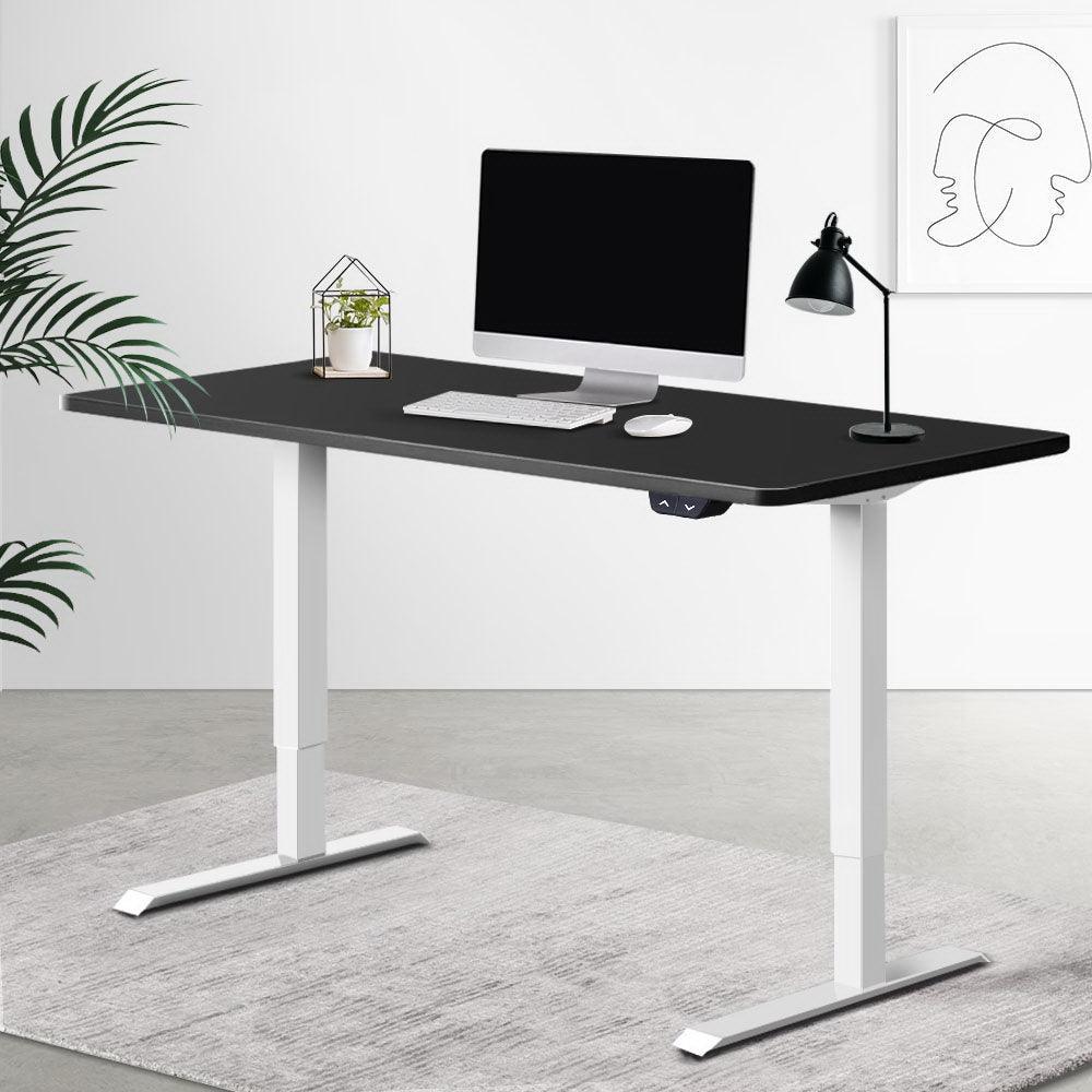 Electric Motorised Height Adjustable Standing Desk - White Frame with 140cm Black Top - John Cootes