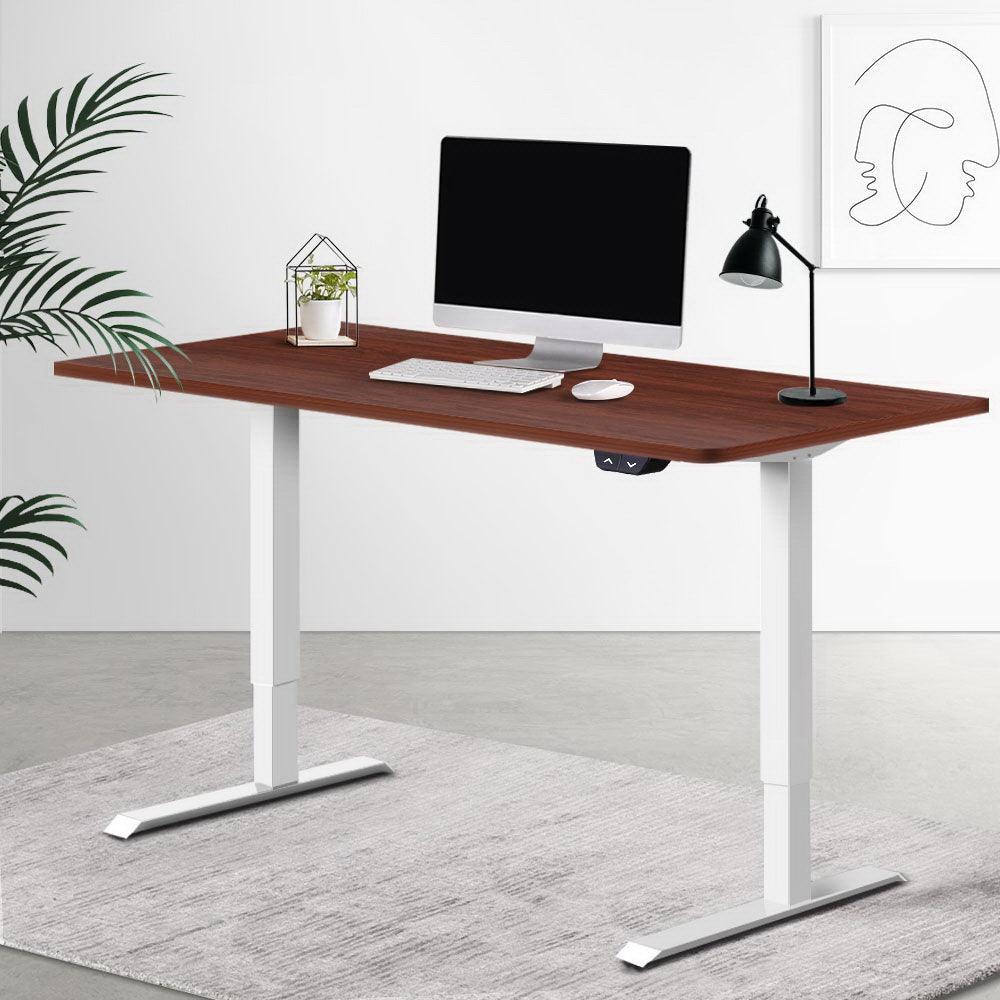 Electric Motorised Height Adjustable Standing Desk - White Frame with 140cm Walnut Top - John Cootes