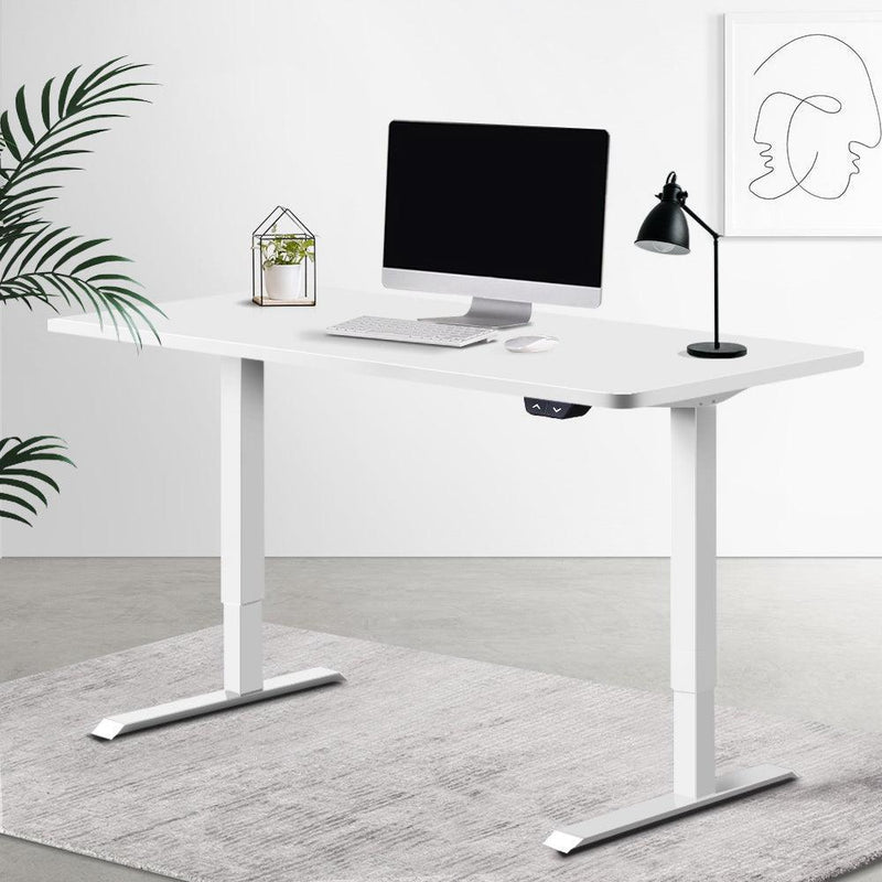 Electric Motorised Height Adjustable Standing Desk - White Frame with 140cm White Top - John Cootes