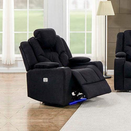 Electric Recliner Stylish Rhino Fabric Black 1 Seater Lounge Armchair with LED Features - John Cootes