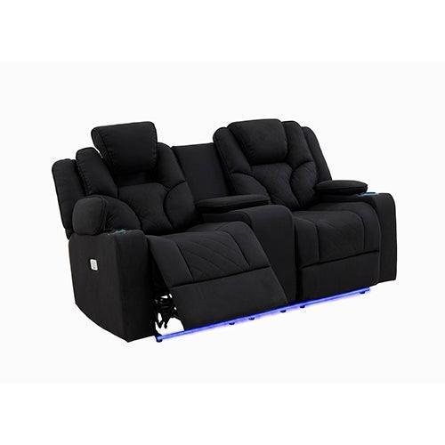 Electric Recliner Stylish Rhino Fabric Black Couch 2 Seater Lounge with LED Features - John Cootes