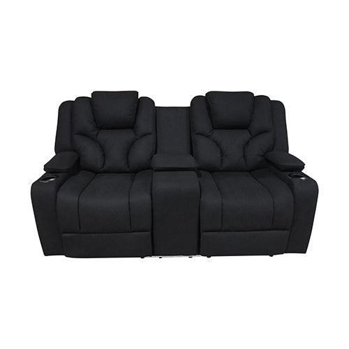 Electric Recliner Stylish Rhino Fabric Black Couch 2 Seater Lounge with LED Features - John Cootes