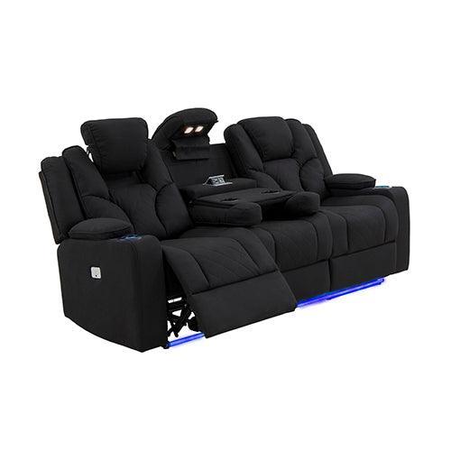 Electric Recliner Stylish Rhino Fabric Black Couch 3 Seater Lounge with LED Features - John Cootes