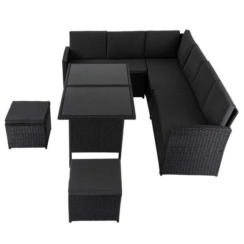 Ella 8-Seater Modular Outdoor Garden Lounge and Dining Set with Table and Stools in Black - John Cootes