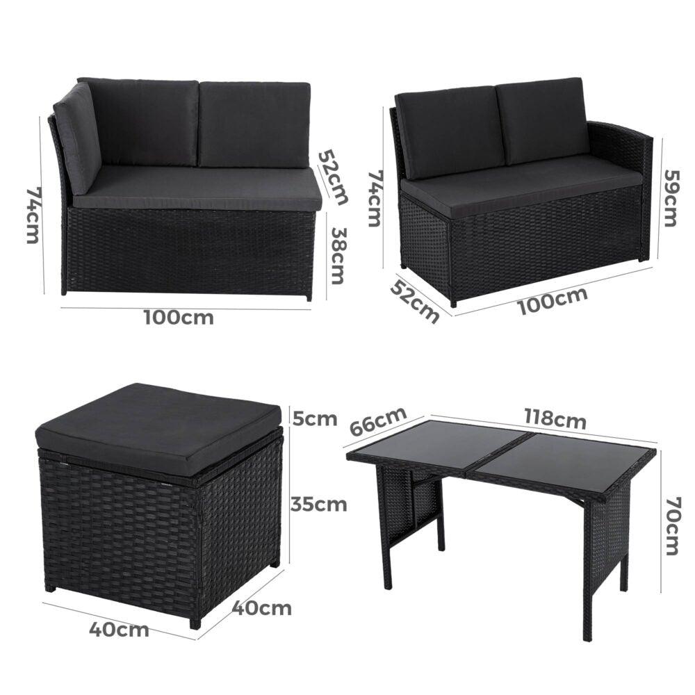 Ella 8-Seater Modular Outdoor Garden Lounge and Dining Set with Table and Stools in Black - John Cootes