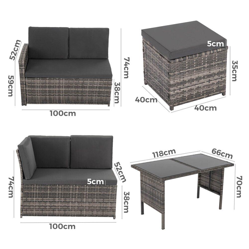 Ella 8-Seater Modular Outdoor Garden Lounge and Dining Set with Table and Stools in Dark Grey Weave - John Cootes