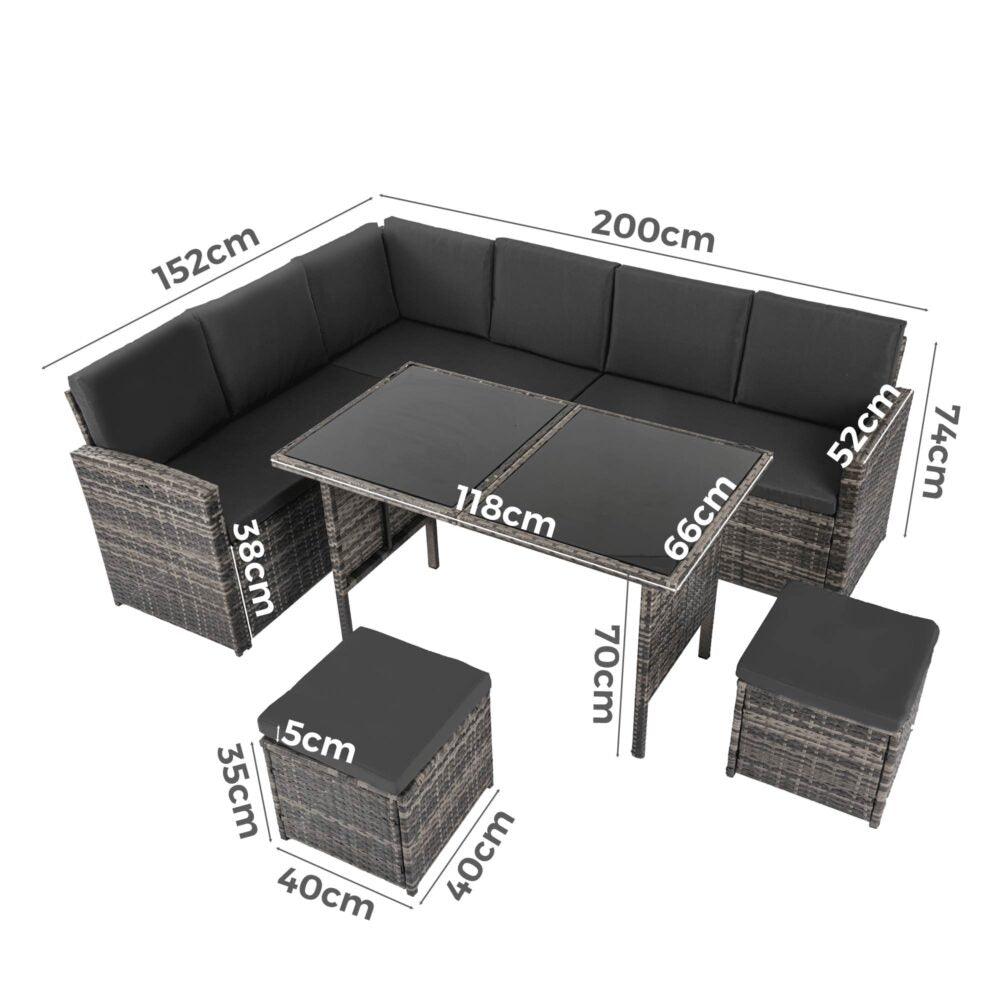 Ella 8-Seater Modular Outdoor Garden Lounge and Dining Set with Table and Stools in Dark Grey Weave - John Cootes