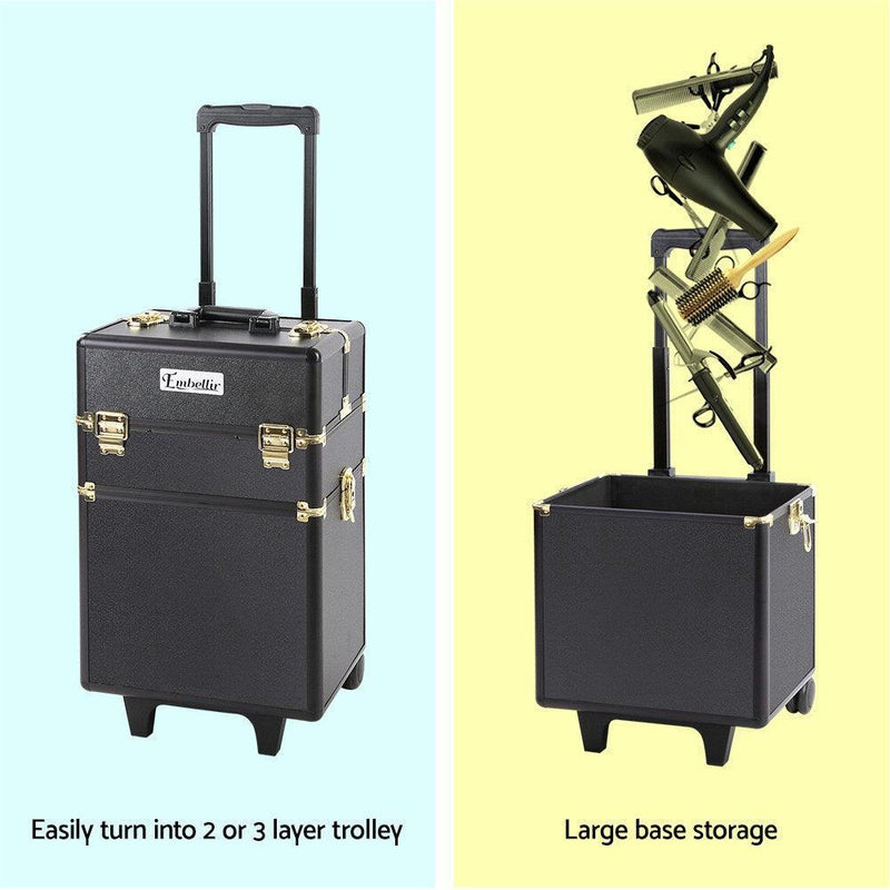 Embellir 7 in 1 Portable Cosmetic Beauty Makeup Trolley - Black & Gold - John Cootes