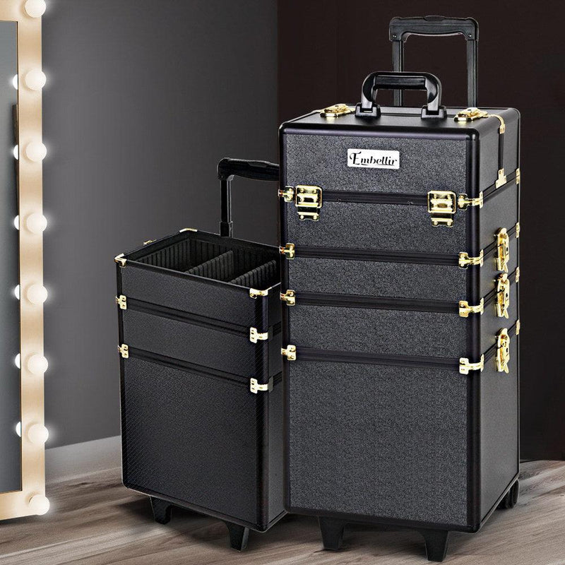 Embellir 7 in 1 Portable Cosmetic Beauty Makeup Trolley - Black & Gold - John Cootes