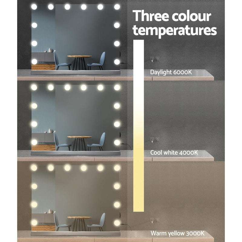 Embellir Hollywood Frameless Makeup Mirror With 15 LED Lighted Vanity Beauty 58cm x 46cm - John Cootes