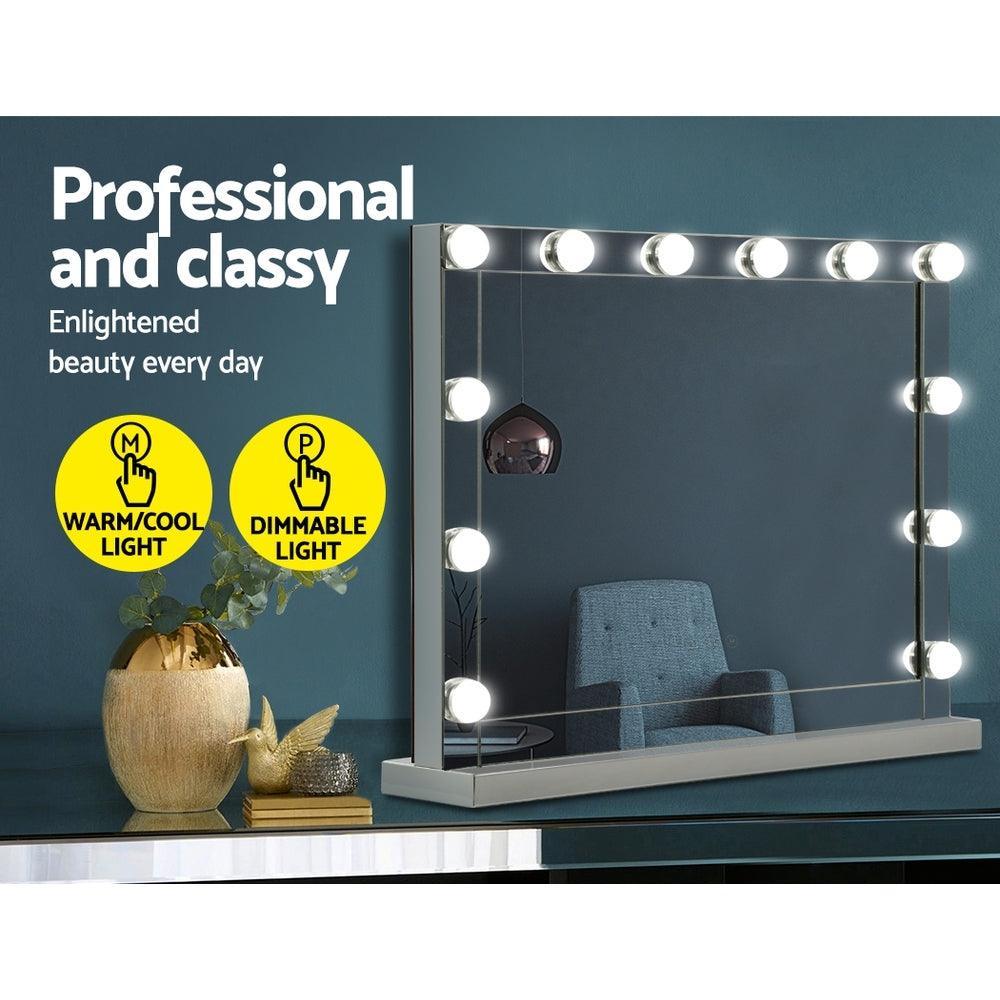 Embellir Hollywood Makeup Mirror With Light 12 LED Bulbs Vanity Lighted Silver 58cm x 46cm - John Cootes