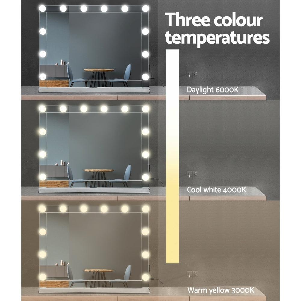 Embellir Hollywood Makeup Mirror With Light 12 LED Bulbs Vanity Lighted Silver 58cm x 46cm - John Cootes