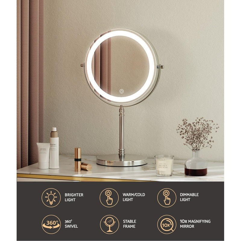 Embellir Makeup Mirror LED Light Cosmetic Round 360° Rotation 10X Magnifying - John Cootes