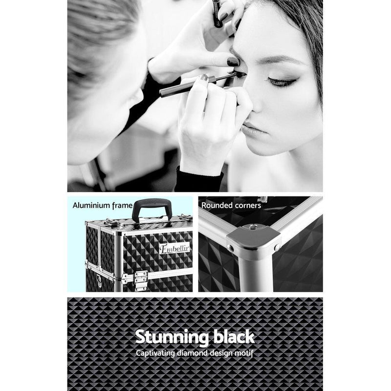Embellir Portable Cosmetic Beauty Makeup Case - Diamond Black - John Cootes